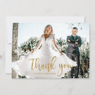 Carte Photo Élégant Calligraphie Remerciements de Mariag