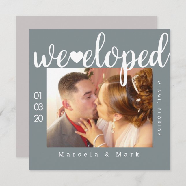 Carte photo Elopement Coeurs de typographie simple (Devant / Derrière)