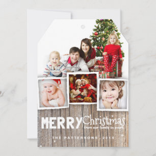 Carte photo en bois rustique de Joyeux Noël de