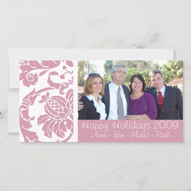 Carte photo en damas rose (Devant)