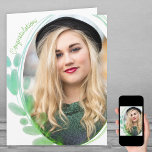 Carte Photo encadrée de feuille d'aquarelle Félicitation<br><div class="desc">Félicitation ! Joli carte photo que vous pouvez personnaliser à l'intérieur pour toute occasion comme l'obtention de diplôme, promotion, grossesse, prix, permis de conduire, etc. Le modèle photo est configuré pour que vous puissiez ajouter votre image préférée qui s'affiche dans une forme ovale. Votre photo est encadrée d'un cadre ovale multi-lignes...</div>