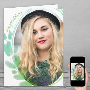 Carte Photo encadrée de feuille d'aquarelle Félicitation