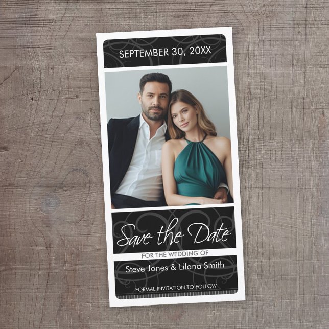 Carte Photo : Enregistrez la Date (Save the Date - Modern Black Wedding)