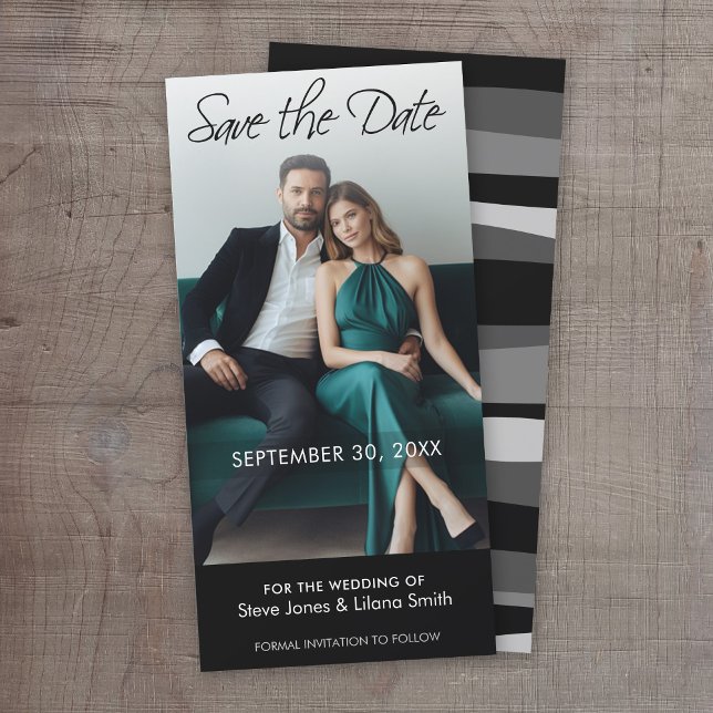 Carte Photo : Enregistrez la Date - Minimaliste (Save the Date - Modern Black Wedding)