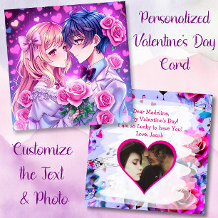 Carte Photo et texte personnalisés Anime Saint-Valentin