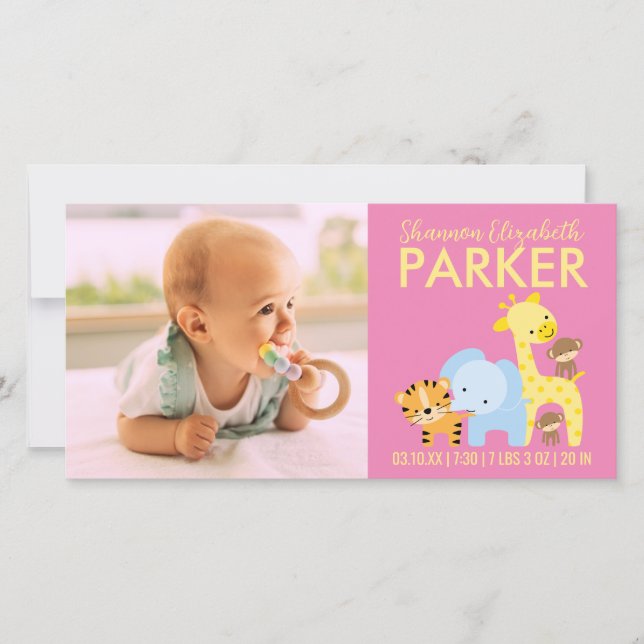 Carte photo faire-part de naissance (rose) (Devant)