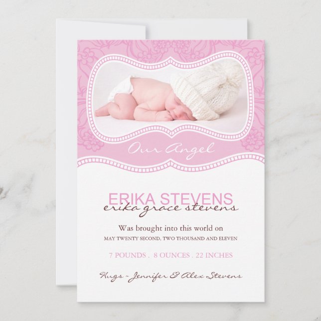 Carte photo Faire-part de naissance rose moderne (Devant)