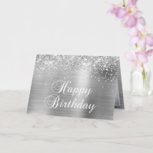 Carte Photo Famille Argent Sparkly Joyeux anniversaire