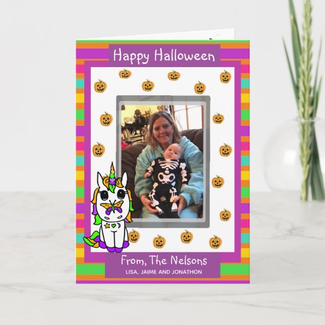 Carte Photo Famille Unicorn Halloween (Devant)