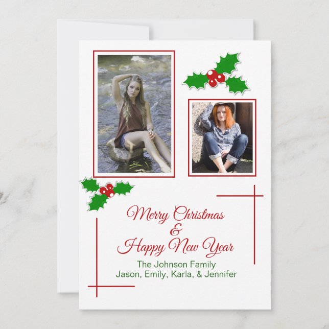 Carte photo Festive Holly Christmas (Devant)