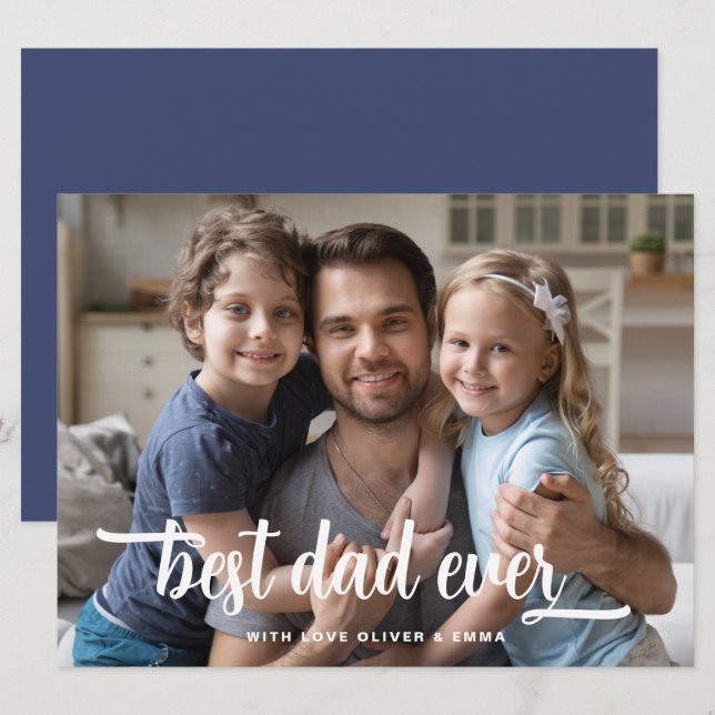 Carte photo Fête des Pères Meilleur Papa Script (Devant / Derrière)
