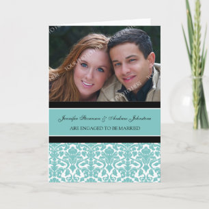 Carte photo Fiançailles turquoise Damask
