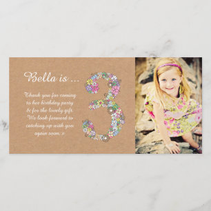 Carte photo floral de Merci de 3ème anniversaire
