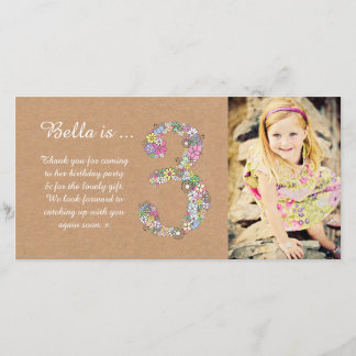 Carte photo floral de Merci de 3ème anniversaire