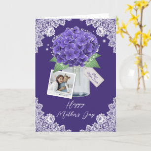 Carte Photo Florale mignonne violet Joyeuse fête des mèr