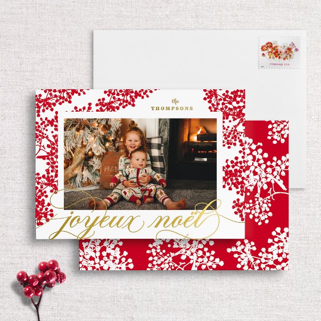 Carte photo Foil Script Joyeux Noel Red Berries (Créateur téléchargé)