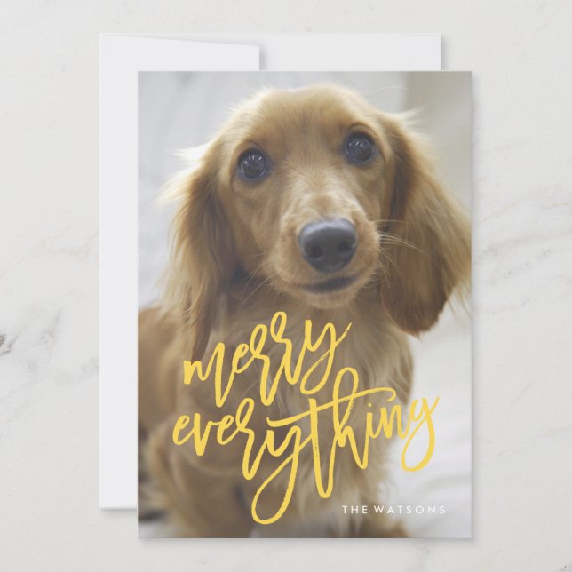 Carte photo funky Merry Everything avec écriture (Devant)
