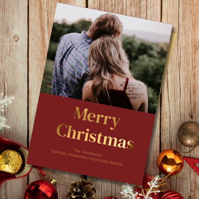 Carte photo Gold de Noël Personnaliser (Gold Foil Merry Christmas Photo Christmas Card. Print and Digital Download)