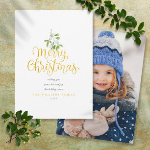 Carte Photo Guirlande de Noël Écriture Dorée