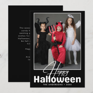 Carte Photo Halloween moderne en noir et blanc
