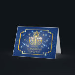 Carte photo Hanoukka bleu et or<br><div class="desc">Envoyez des cartes de voeux personnalisées cette saison des Fêtes personnalisées avec votre photo préférée, les noms et salutation aussi, votre choix de taille de carte. Conçu par Freepik).Conçu par Freepik (). () La carte est facile à customiser avec votre libellé, police, couleur de police.() Pas exactement ce que vous...</div>
