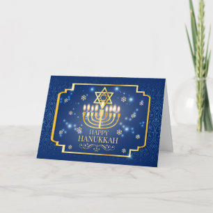 Carte photo Hanoukka bleu et or