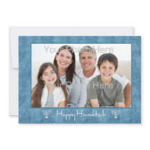 Carte photo Hanoukka de Menorahs Bleu, Blanc
