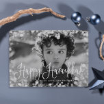 Carte photo Hanoukka Frame Frosted<br><div class="desc">Un carte photo Hanoukka simple et chic présente votre photo de famille préférée recouverte d'une bordure de livre blanc qui évoque l'aspect d'une fenêtre glacée. "Happy Hanoukka" apparaît en bas dans les lettres en blanc modernes. Personnalisez avec votre nom de famille et/ou votre accueil personnalisé niché dans le design. Les...</div>