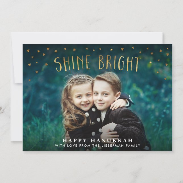 Carte photo Hanoukka Shine Bright Faux Gold Foil (Devant)