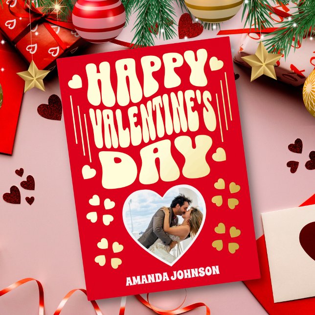 Carte photo Heureuse Sainte-Valentin rétro Gold (Créateur téléchargé)