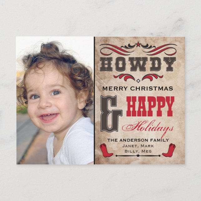 Carte photo Howdy Cowboy Western Xmas (Devant)