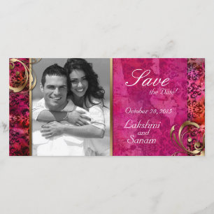 Carte photo indien Sauvez la date Damask Pink Gold
