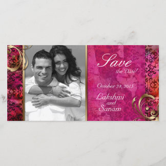 Carte photo indien Sauvez la date Damask Pink Gold