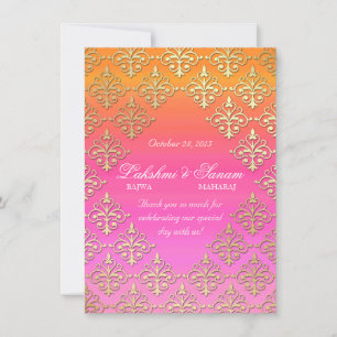 Carte photo Invitation indien Damask Pink Orange G