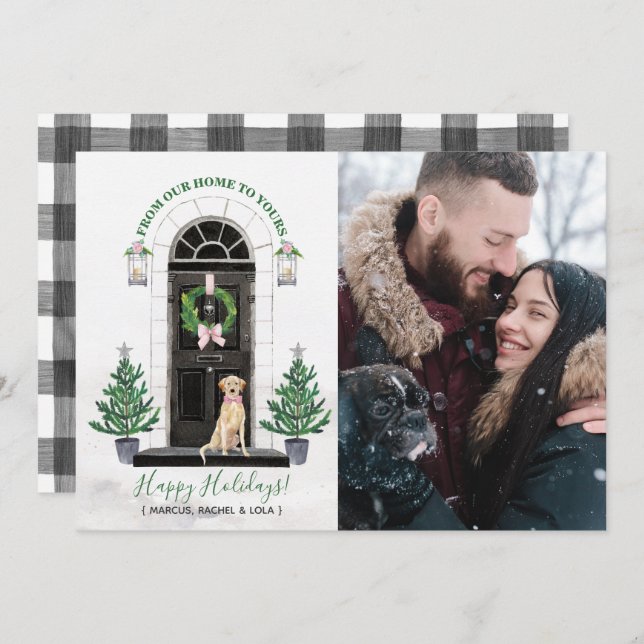 Carte photo jaune de vacances de labrador (Devant / Derrière)