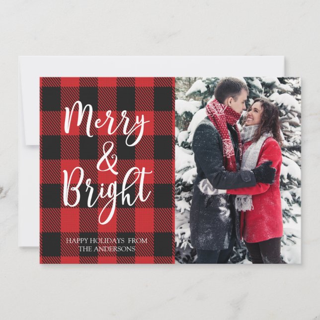 Carte photo Joyeuse et Bright Buffalo Plaid Christ (Devant)