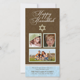 Carte photo Joyeuse Hanoukka Damask Holiday (bleu)