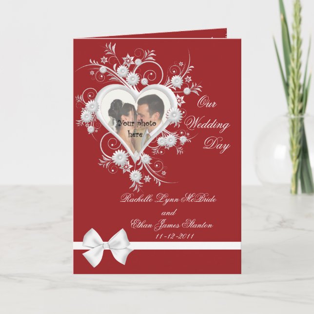 Carte photo Mariage de coeur rouge et blanc 5x7 (Devant)