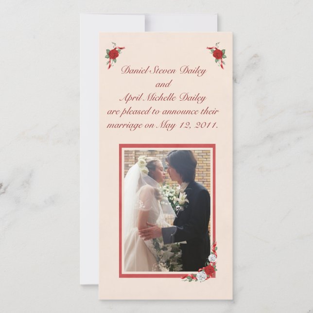 Carte photo Mariage de Roses rouges et blanches (Devant)