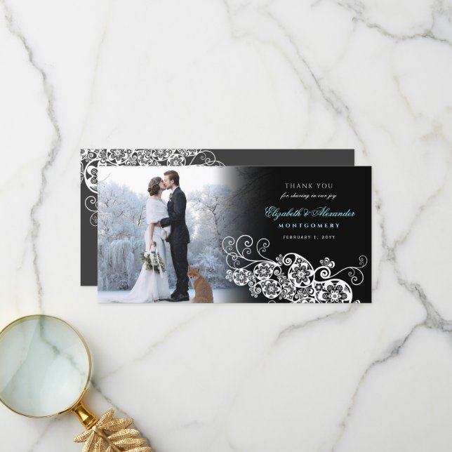 Carte photo Mariage Floral Paisley Boho Merci (Devant/Arrière en situation)
