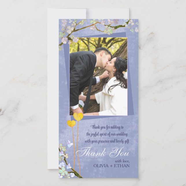 Carte photo Mariage Merci bleu Spring Romance (Devant)