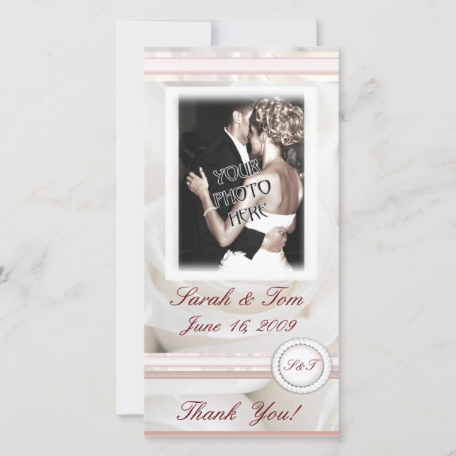 Carte photo mariage Merci Rose Customisé (Devant)