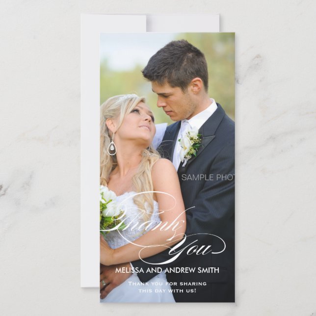 CARTE PHOTO MARIAGE MERCI SCRIPT BLANC (Devant)