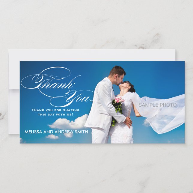 CARTE PHOTO MARIAGE MERCI SCRIPT BLANC (Devant)