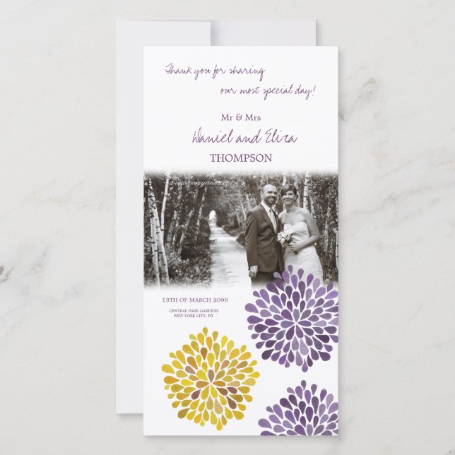 Carte photo Mariage Merci violet jaune (Devant)
