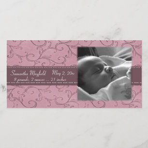 Carte photo mauve de faire-part de fille de remous