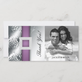 Carte photo Merci Bijou Damassé Argent Violet