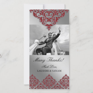 Carte photo Merci de Noël Indien Damas rouge