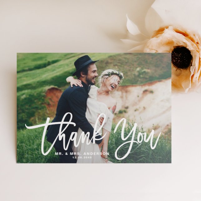 Carte photo Merci écriture calligraphique pinceau  (Créateur téléchargé)