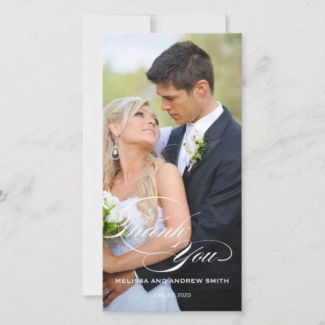 CARTE PHOTO MERCI MARIAGE OVERLAY SCRIPT BLANC (Devant)